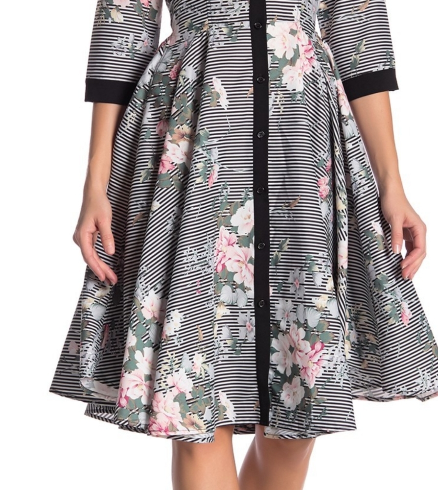 Small Gracia Floral Striped A-Line Shirt Dress